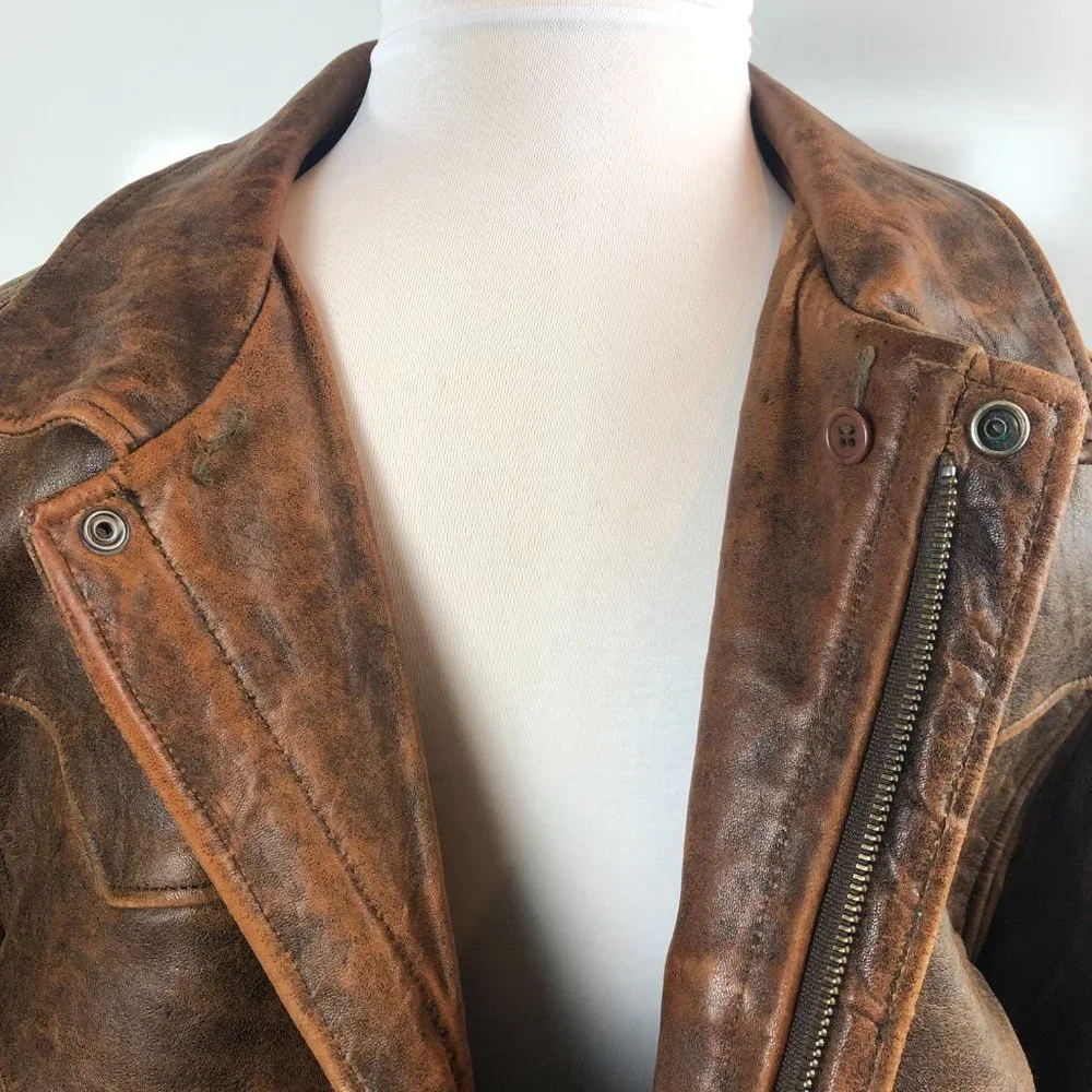 Pioneer Wear Distressed Men's Bomber Style Brown Lamb Leather Jacket Size 44 - Picture 5 of 16